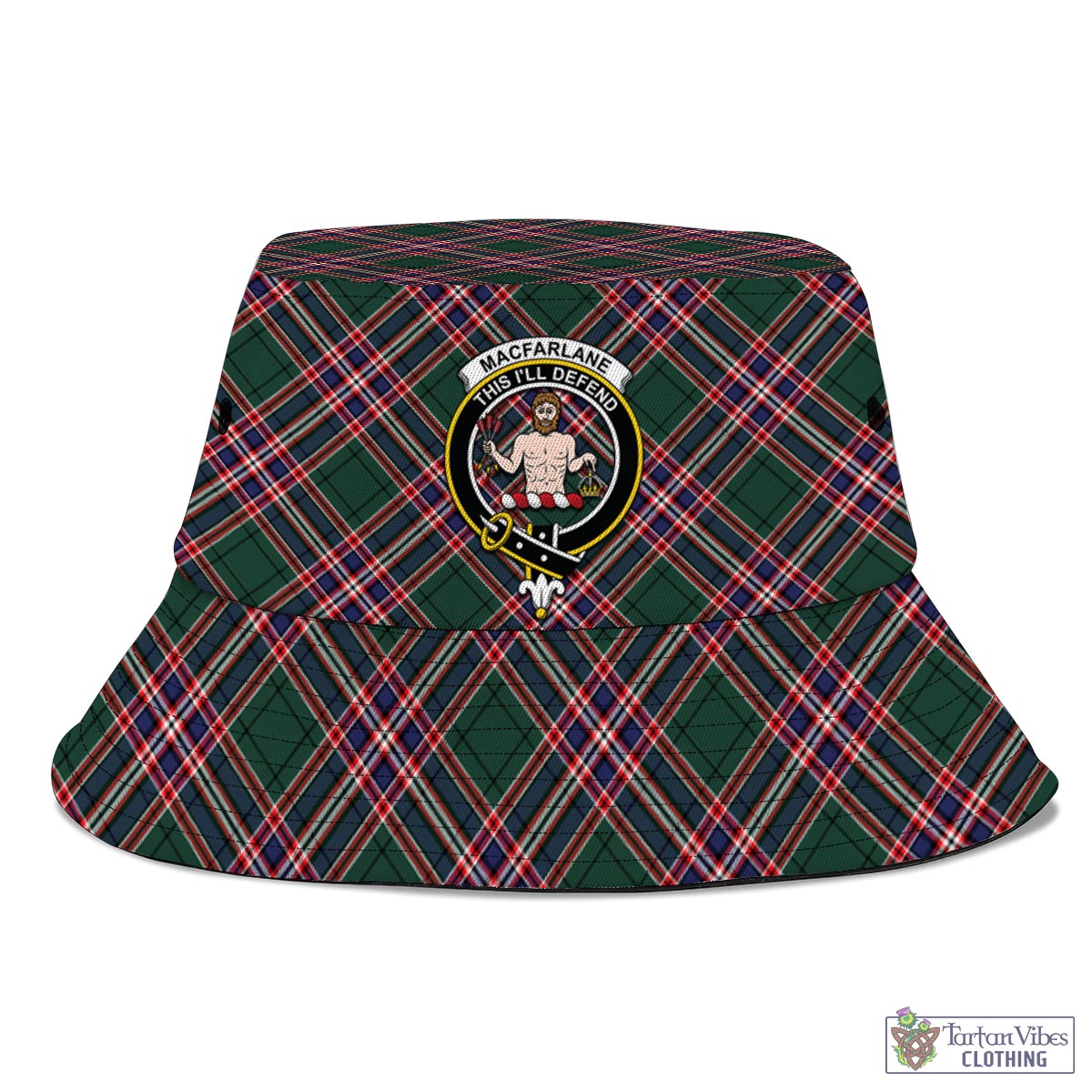 Tartan Vibes Clothing MacFarlane Hunting Modern Tartan Bucket Hat with Family Crest