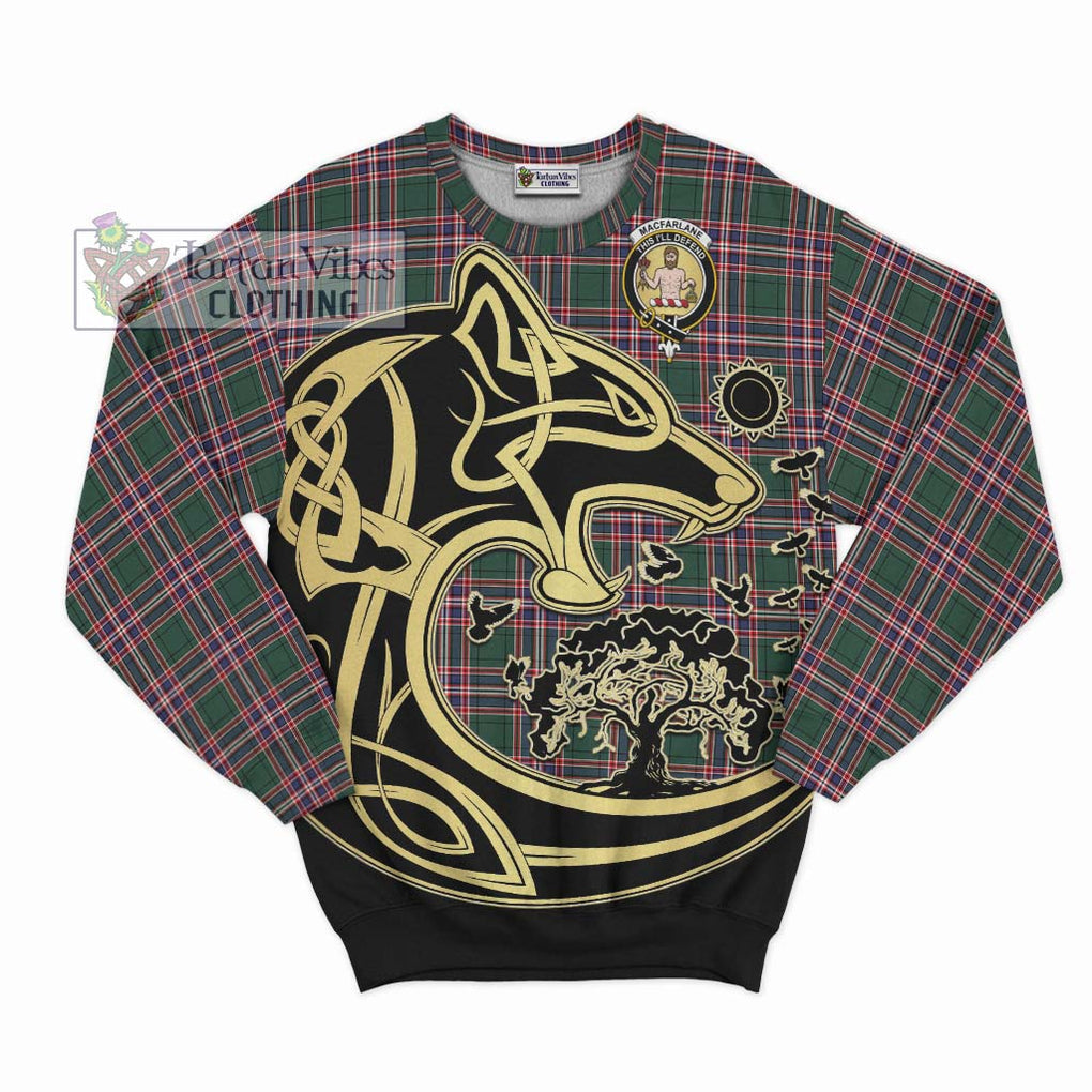 MacFarlane Hunting Modern Tartan Sweatshirt with Family Crest Celtic Wolf Style - Tartan Vibes Clothing