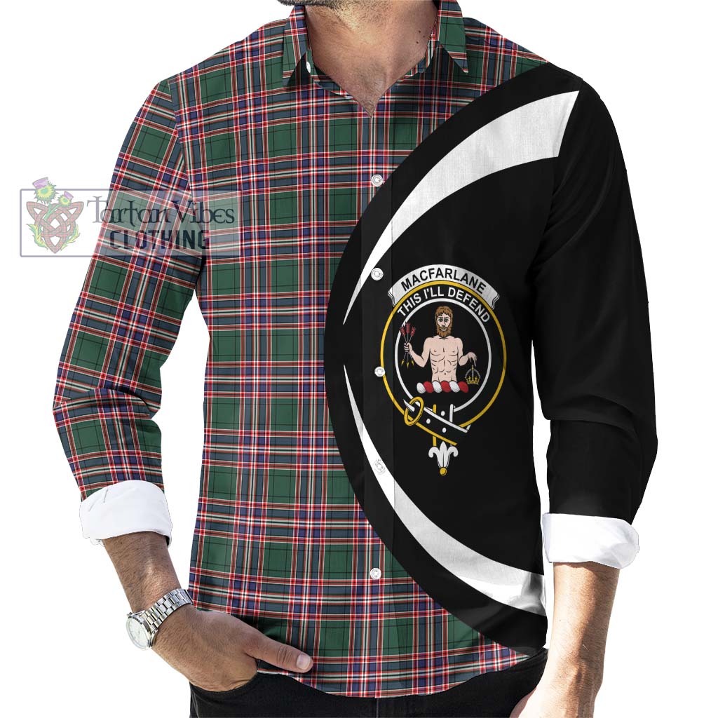 MacFarlane Hunting Modern Tartan Long Sleeve Button Up with Family Crest Circle Style - Tartan Vibes Clothing