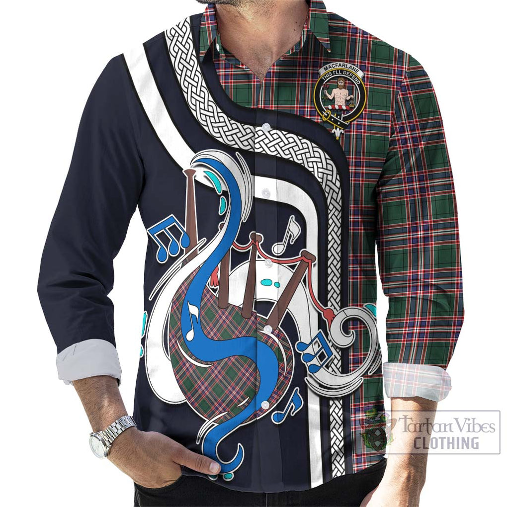 MacFarlane Hunting Modern Tartan Long Sleeve Button Shirt with Epic Bagpipe Style - Tartanvibesclothing Shop