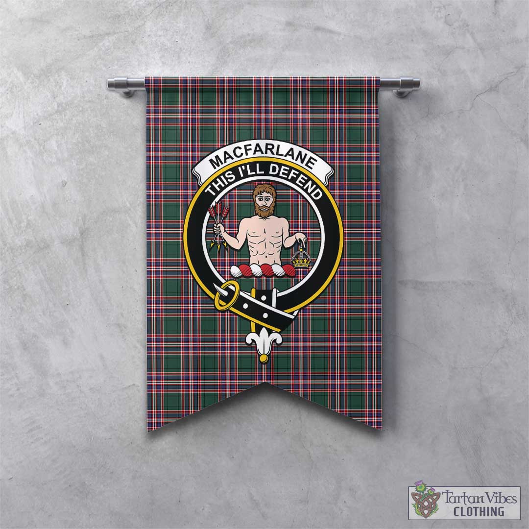 Tartan Vibes Clothing MacFarlane Hunting Modern Tartan Gonfalon, Tartan Banner with Family Crest