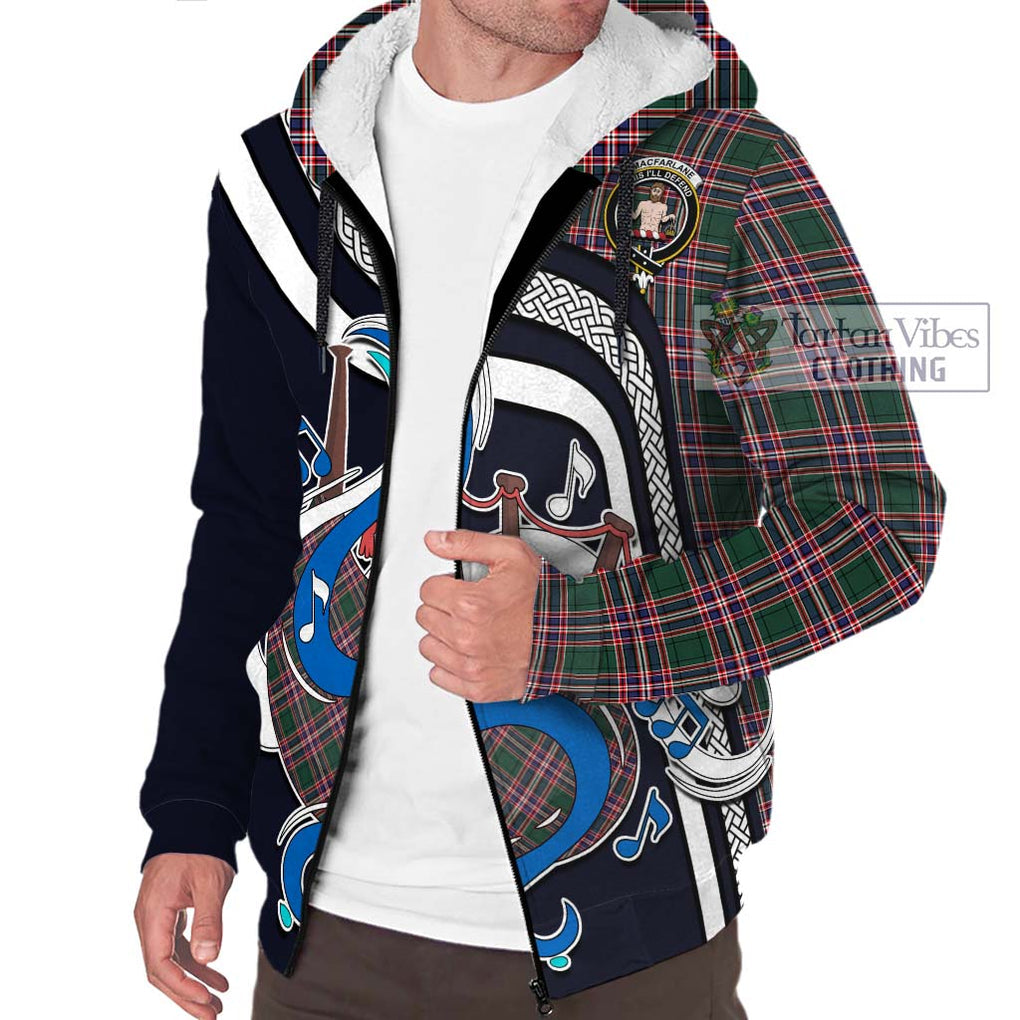 MacFarlane Hunting Modern Tartan Sherpa Hoodie with Epic Bagpipe Style Unisex - Tartanvibesclothing Shop