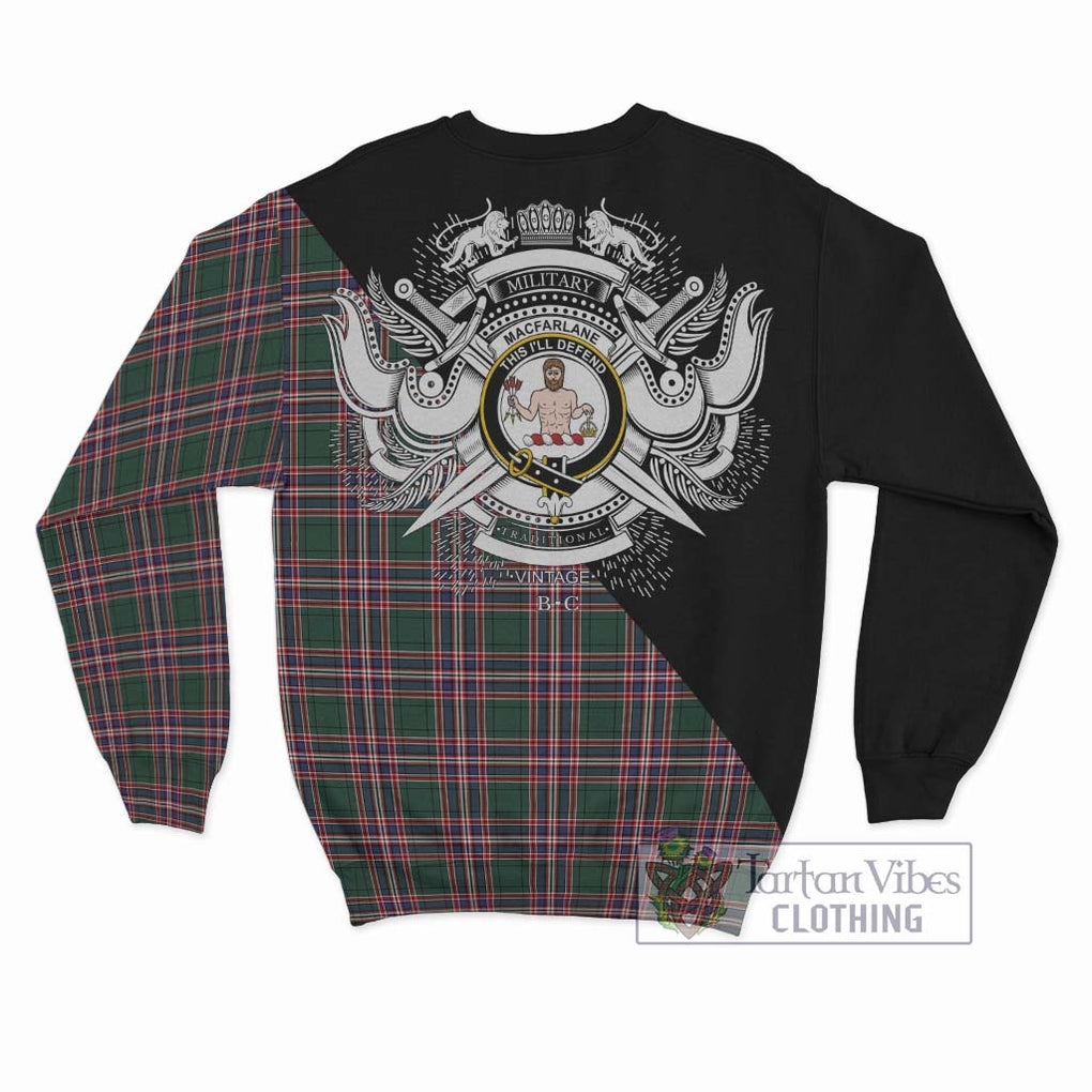 MacFarlane Hunting Modern Tartan Sweatshirt with Family Crest and Military Logo Style - Tartanvibesclothing Shop