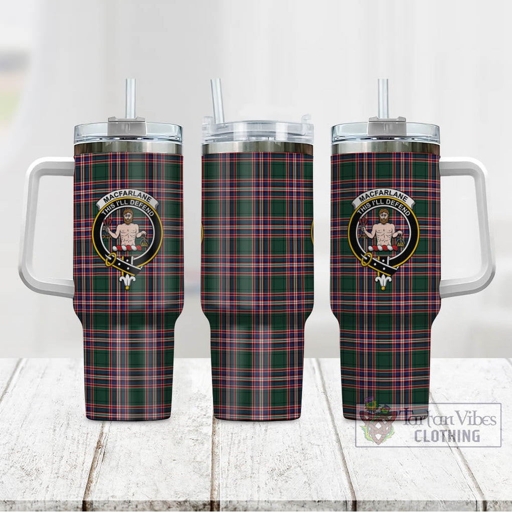 Tartan Vibes Clothing MacFarlane Hunting Modern Tartan and Family Crest Tumbler with Handle