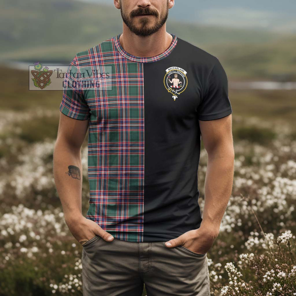 MacFarlane Hunting Modern Tartan T-Shirt with Family Crest and Half Of Me Style - Tartanvibesclothing Shop