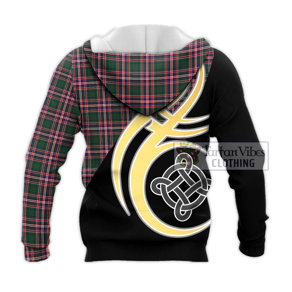 Tartan Vibes Clothing MacFarlane Hunting Modern Tartan Knitted Hoodie with Family Crest and Celtic Symbol Style