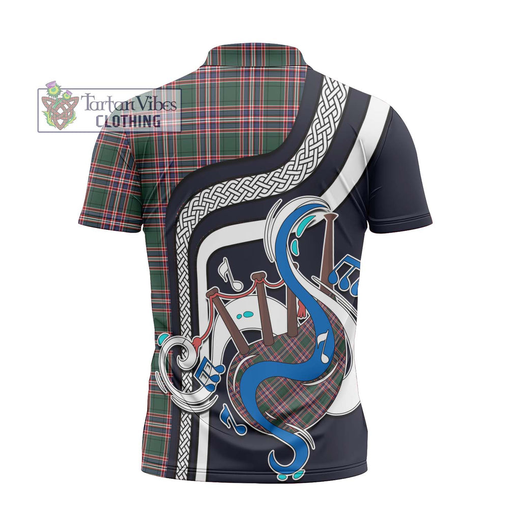 MacFarlane Hunting Modern Tartan Zipper Polo Shirt with Epic Bagpipe Style - Tartanvibesclothing Shop