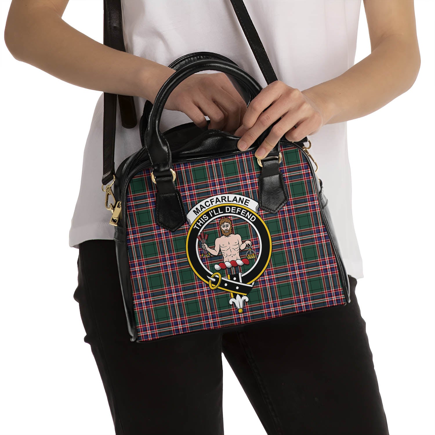 MacFarlane Hunting Modern Tartan Shoulder Handbags with Family Crest - Tartanvibesclothing