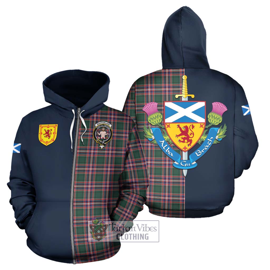 Tartan Vibes Clothing MacFarlane Hunting Modern Tartan Hoodie with Scottish Lion Royal Arm Half Style