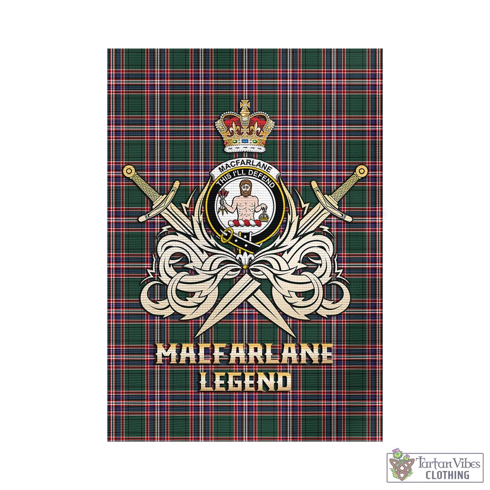 Tartan Vibes Clothing MacFarlane Hunting Modern Tartan Flag with Clan Crest and the Golden Sword of Courageous Legacy