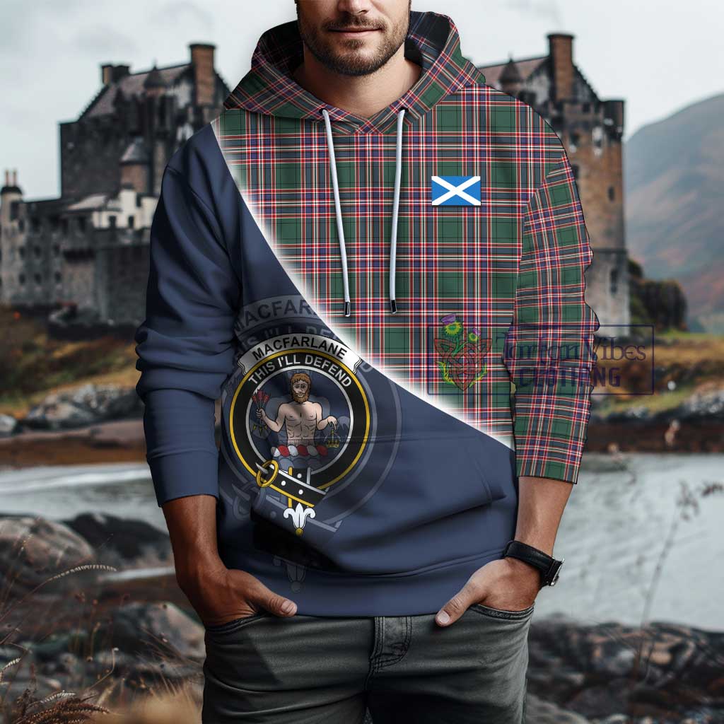 Tartan Vibes Clothing MacFarlane Hunting Modern Tartan Hoodie with Personalised National Flag and Family Crest Half Style