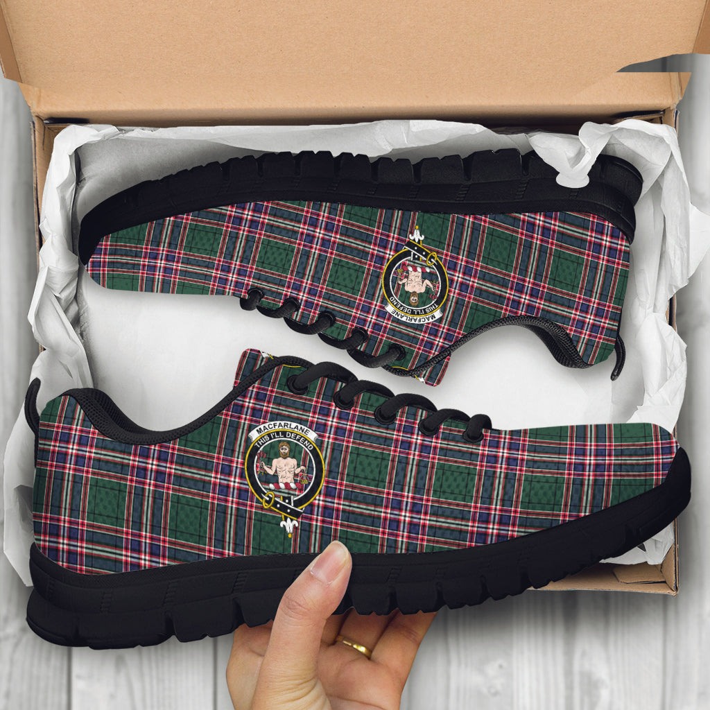 MacFarlane Hunting Modern Tartan Sneakers with Family Crest - Tartan Vibes Clothing