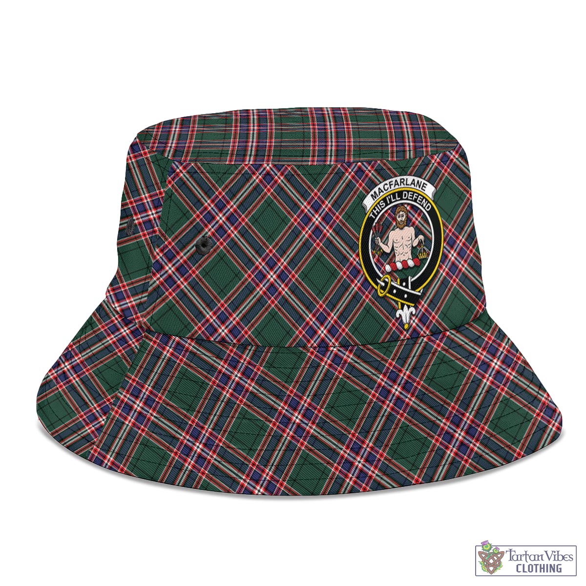 Tartan Vibes Clothing MacFarlane Hunting Modern Tartan Bucket Hat with Family Crest