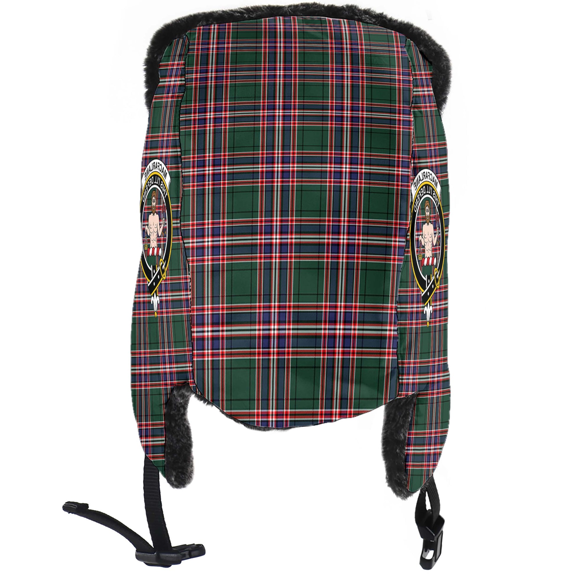 MacFarlane Hunting Modern Tartan Winter Trapper Hat with Family Crest - Tartanvibesclothing