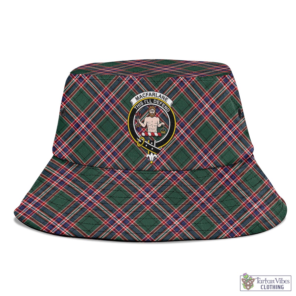 Tartan Vibes Clothing MacFarlane Hunting Modern Tartan Bucket Hat with Family Crest