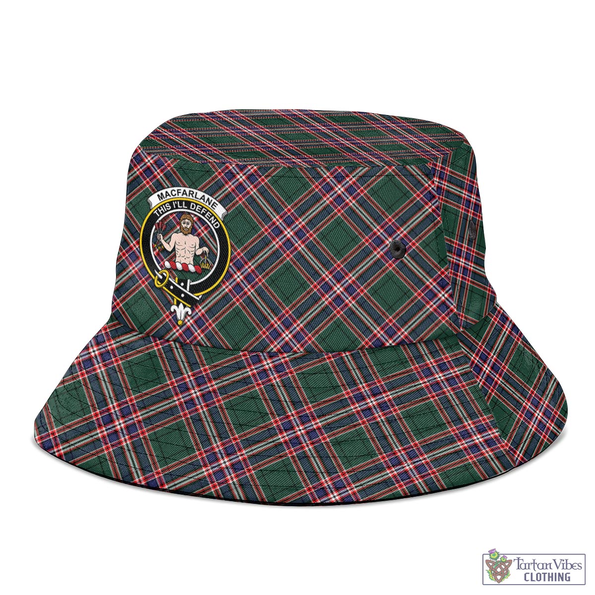 Tartan Vibes Clothing MacFarlane Hunting Modern Tartan Bucket Hat with Family Crest