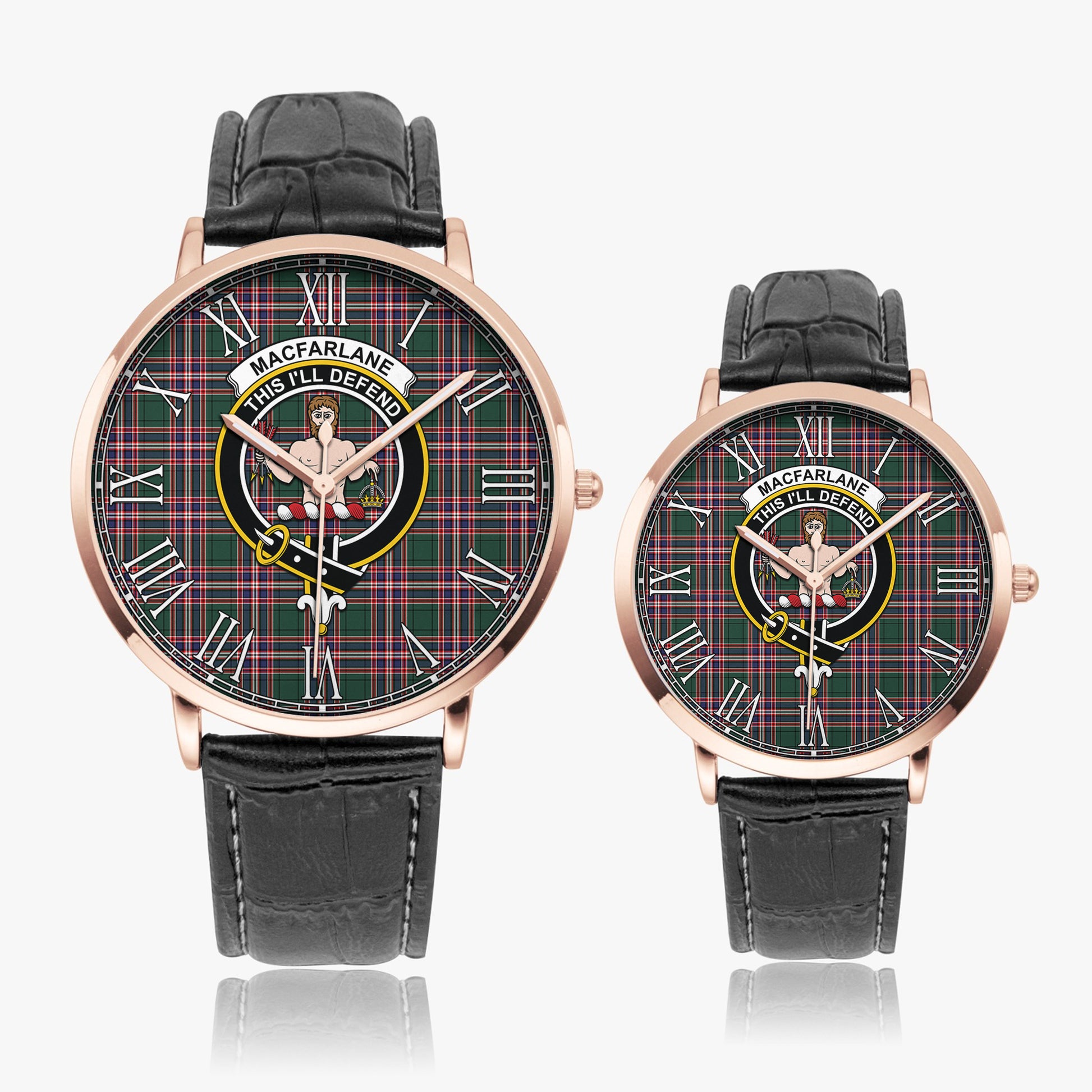 MacFarlane Hunting Modern Tartan Family Crest Leather Strap Quartz Watch - Tartanvibesclothing