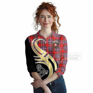 MacFarlane (McFarlane) Tartan Women's Casual Shirt with Family Crest and Celtic Symbol Style