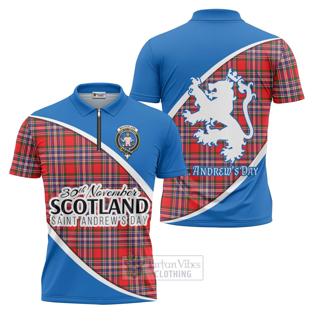 Tartan Vibes Clothing MacFarlane (McFarlane) Family Crest Tartan Zipper Polo Shirt Celebrate Saint Andrew's Day in Style