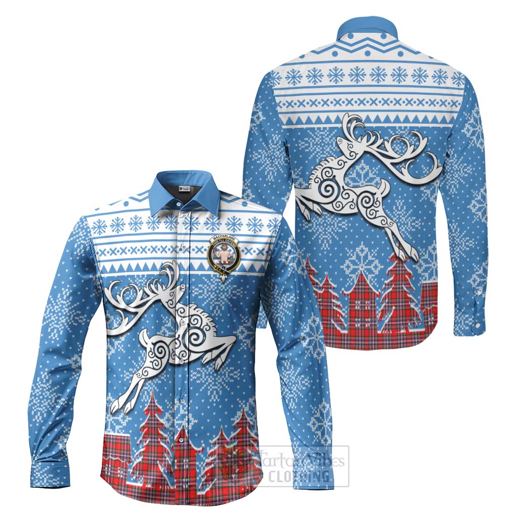 Tartan Vibes Clothing MacFarlane (McFarlane) Clan Christmas Long Sleeve Button Shirt Celtic Reindeer Style