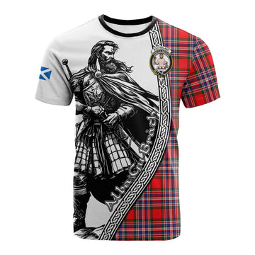 MacFarlane (McFarlane) Tartan Clan Crest Cotton T-shirt with Highlander Warrior Celtic Style