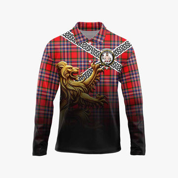 MacFarlane (McFarlane) Crest Tartan Long Sleeve Polo Shirt with Golden Lion Emblem Celtic Style Unisex - Tartan Vibes Clothing