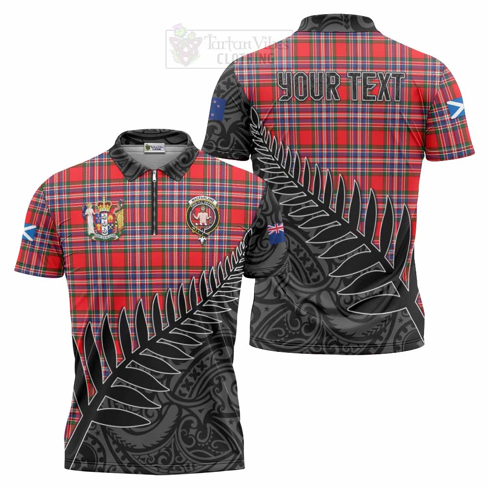 Tartan Vibes Clothing MacFarlane (McFarlane) Crest Tartan Zipper Polo Shirt with New Zealand Silver Fern Half Style