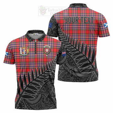 MacFarlane (McFarlane) Crest Tartan Zipper Polo Shirt with New Zealand Silver Fern Half Style