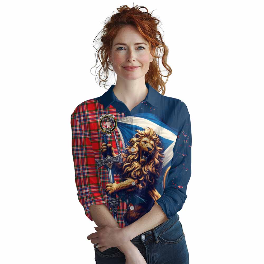 Tartan Vibes Clothing MacFarlane (McFarlane) Tartan Family Crest Women's Casual Shirt with Scottish Majestic Lion