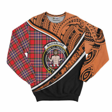 MacFarlane (McFarlane) Crest Tartan Sweatshirt with Polynesian Vibes Style - Orange Version