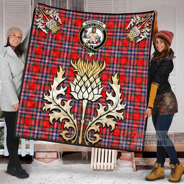 MacFarlane (McFarlane) Tartan Quilt with Family Crest and Golden Thistle Style