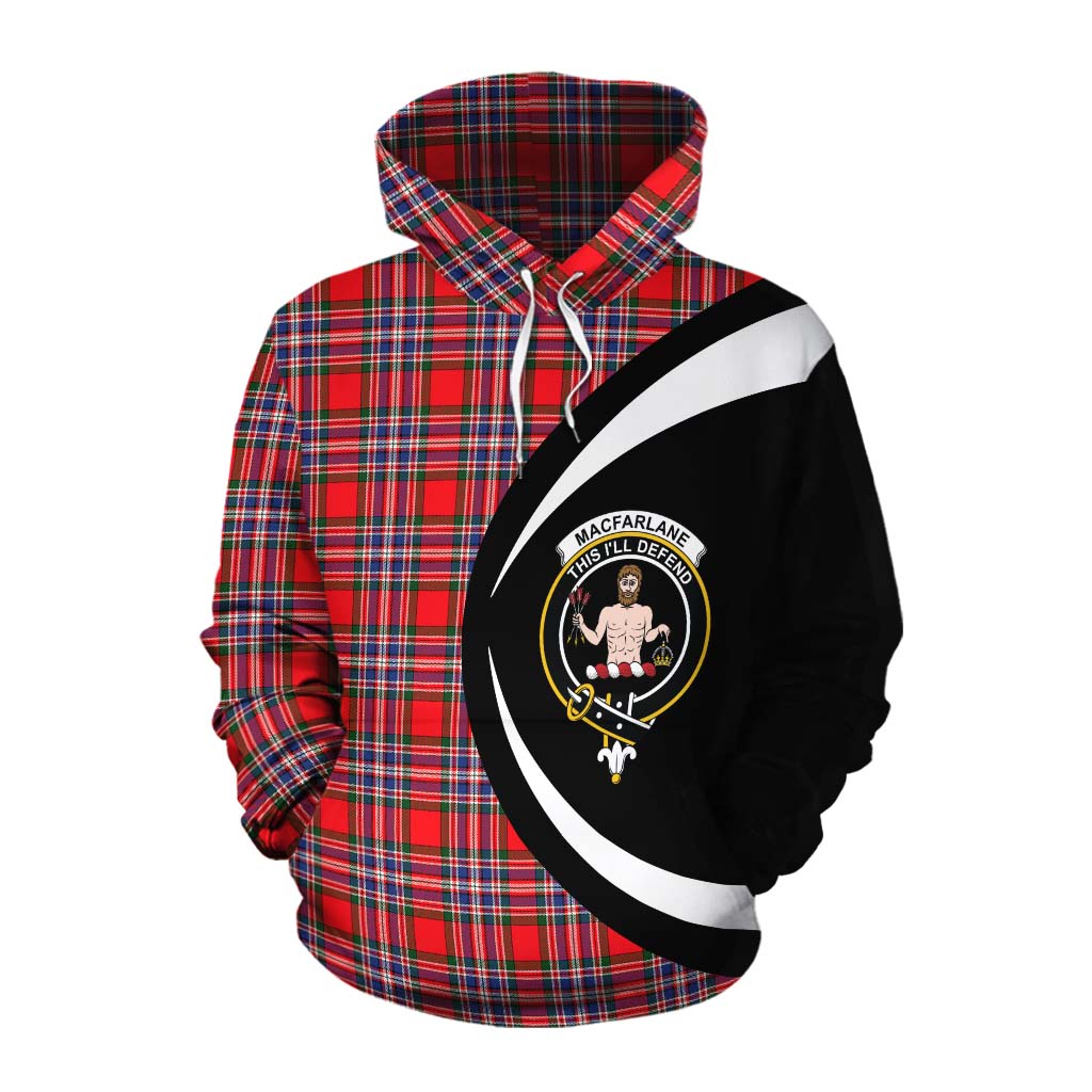 Tartan Vibes Clothing MacFarlane (McFarlane) Tartan Cotton Hoodie with Family Crest Circle Style