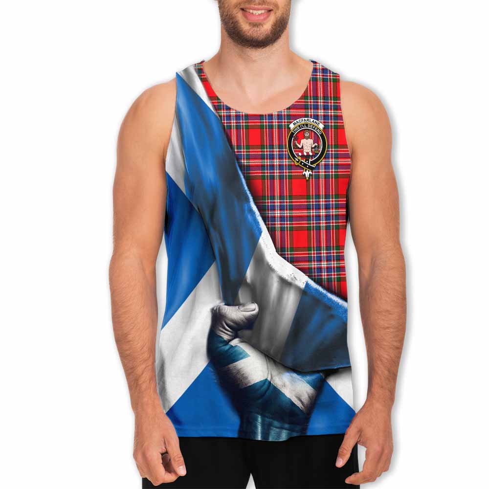 Tartan Vibes Clothing MacFarlane (McFarlane) Tartan Men's Tank Top with Family Crest Scotland Patriotic Style