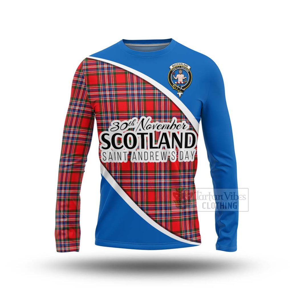 Tartan Vibes Clothing MacFarlane (McFarlane) Family Crest Tartan Long Sleeve T-Shirt Celebrate Saint Andrew's Day in Style