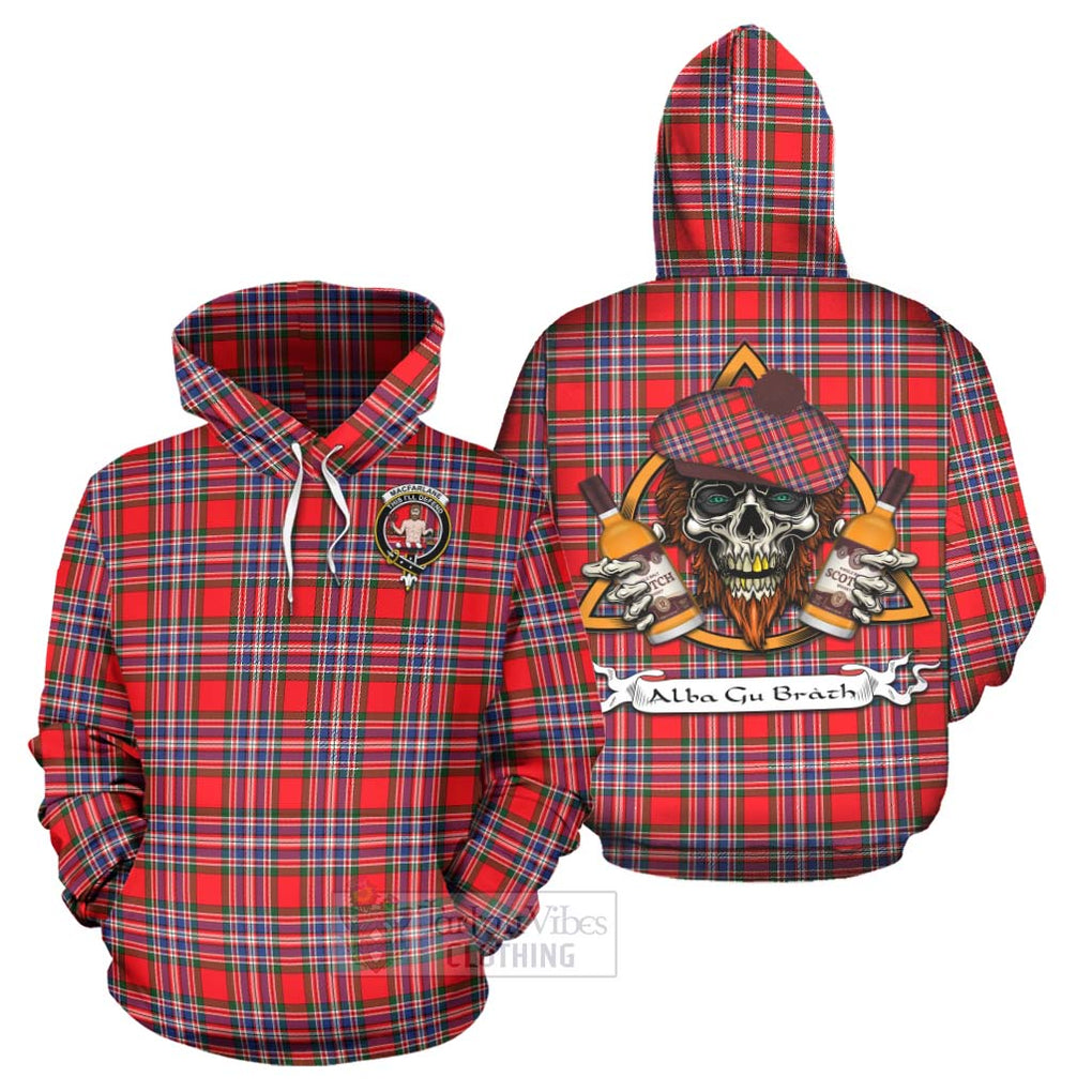 Tartan Vibes Clothing MacFarlane (McFarlane) Tartan Hoodie with Family Crest and Bearded Skull Holding Bottles of Whiskey