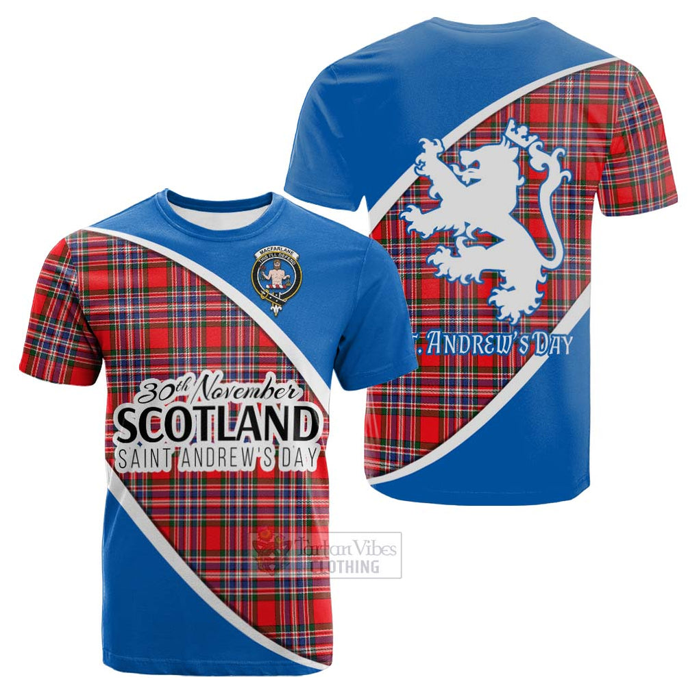 Tartan Vibes Clothing MacFarlane (McFarlane) Family Crest Tartan Cotton T-shirt Celebrate Saint Andrew's Day in Style