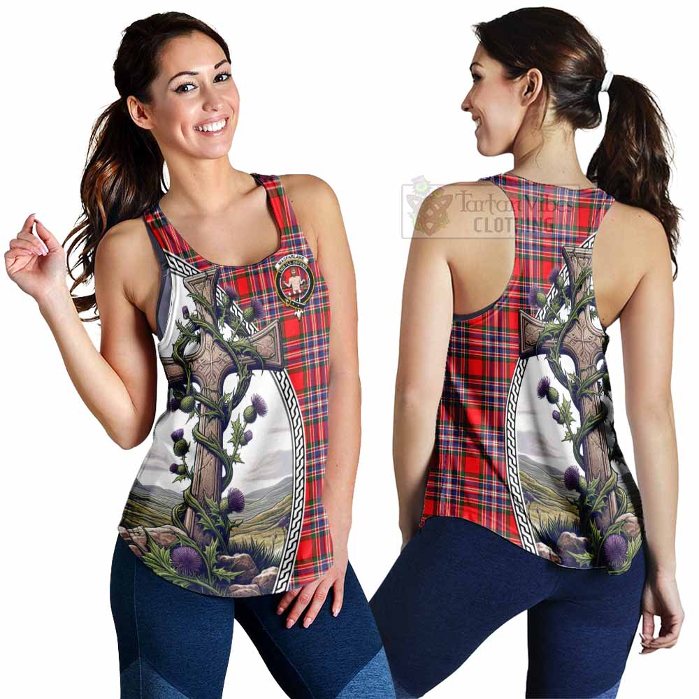 Tartan Vibes Clothing MacFarlane (McFarlane) Tartan Women's Racerback Tanks with Family Crest and St. Andrew's Cross Accented by Thistle Vines