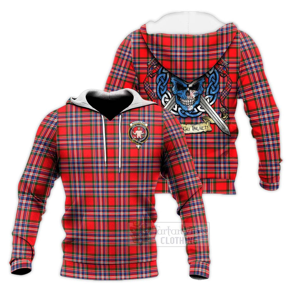 Tartan Vibes Clothing MacFarlane (McFarlane) Tartan Knitted Hoodie with Family Crest Celtic Skull Style