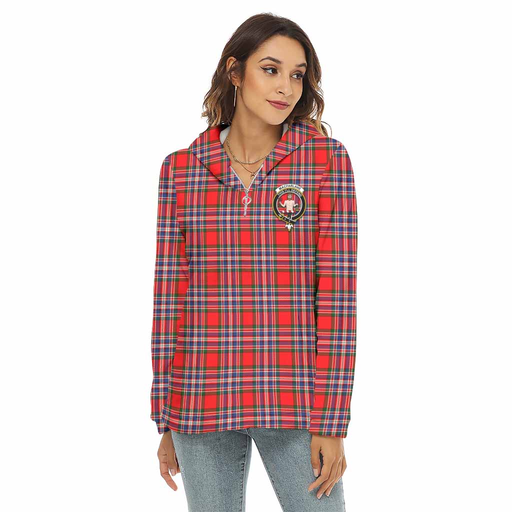 Tartan Vibes Clothing MacFarlane (McFarlane) Tartan Crest Women's Borg  Half Zip Fleece Hoodie