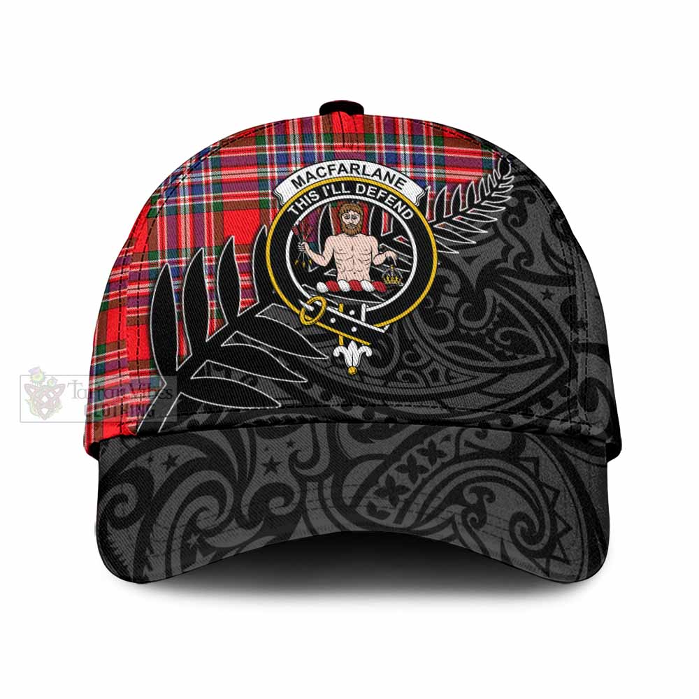 Tartan Vibes Clothing MacFarlane (McFarlane) Tartan Classic Cap with New Zealand Silver Fern Half Style