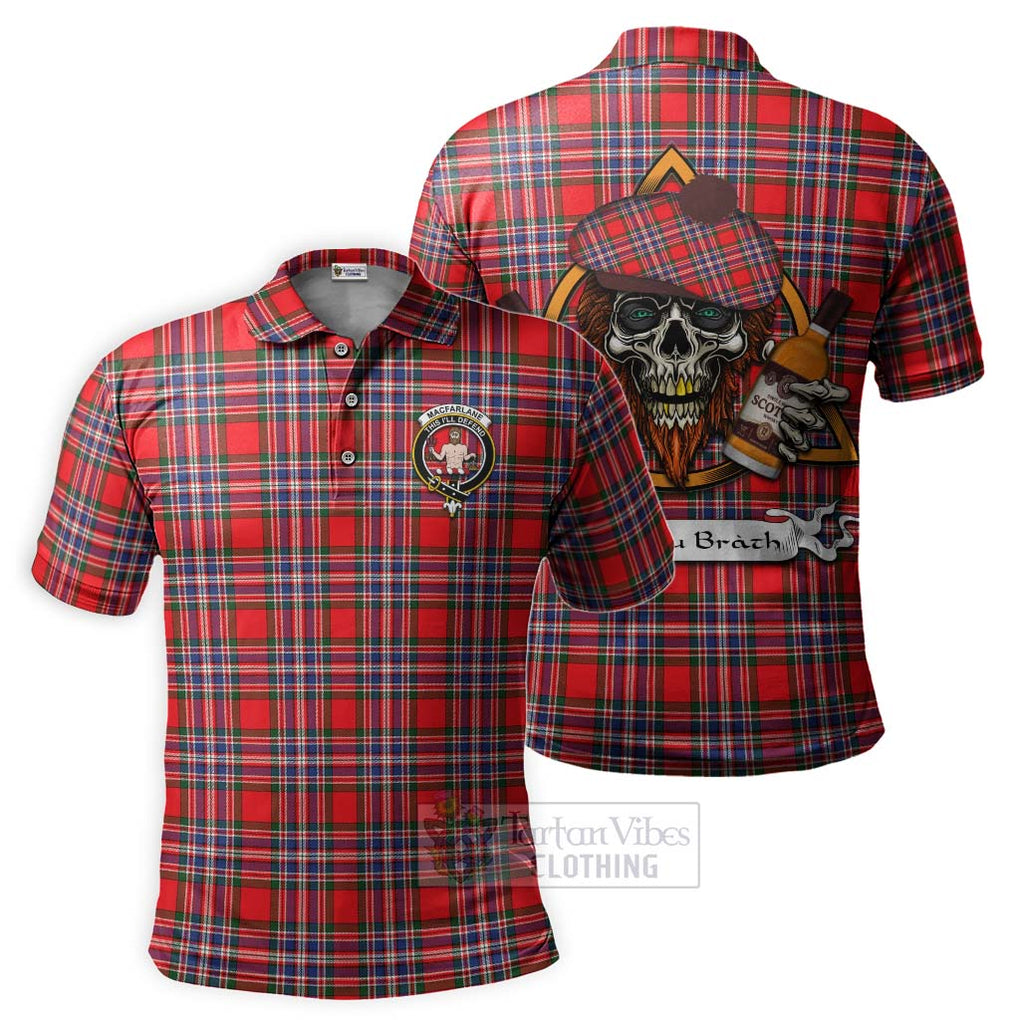 Tartan Vibes Clothing MacFarlane (McFarlane) Tartan Polo Shirt with Family Crest and Bearded Skull Holding Bottles of Whiskey