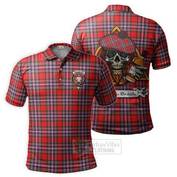 MacFarlane (McFarlane) Tartan Polo Shirt with Family Crest and Bearded Skull Holding Bottles of Whiskey