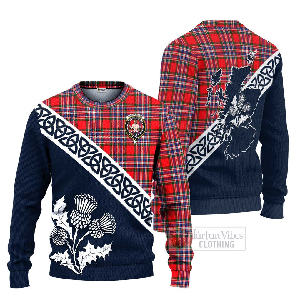 Tartan Vibes Clothing MacFarlane (McFarlane) Tartan Knitted Sweater Featuring Thistle and Scotland Map