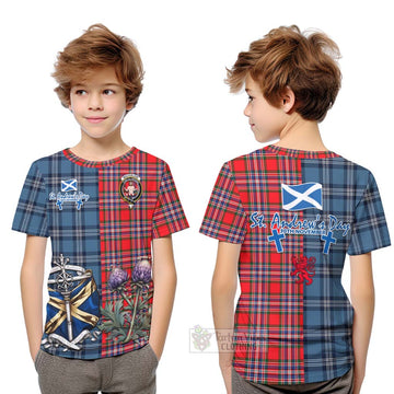 MacFarlane (McFarlane) Tartan Kid T-Shirt Happy St. Andrew's Day Half Tartan Style