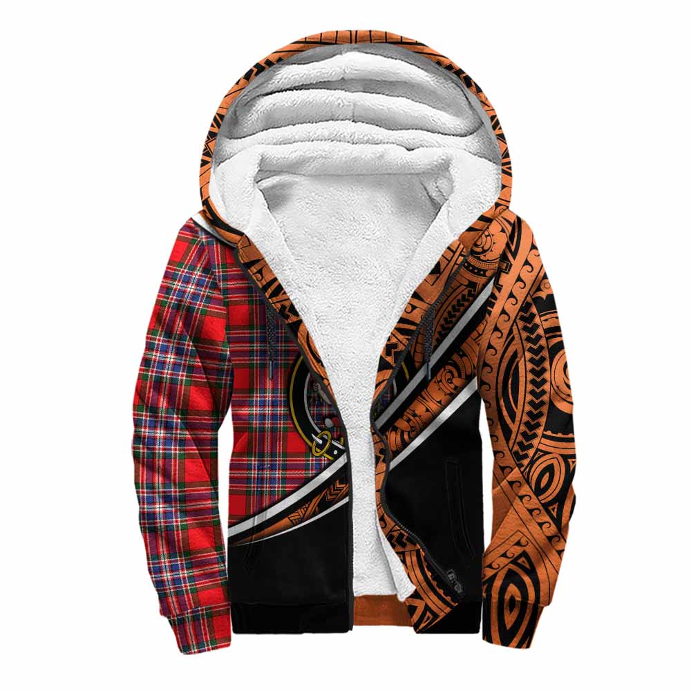 Tartan Vibes Clothing MacFarlane (McFarlane) Crest Tartan Sherpa Hoodie with Maori Tattoo Style - Orange Version