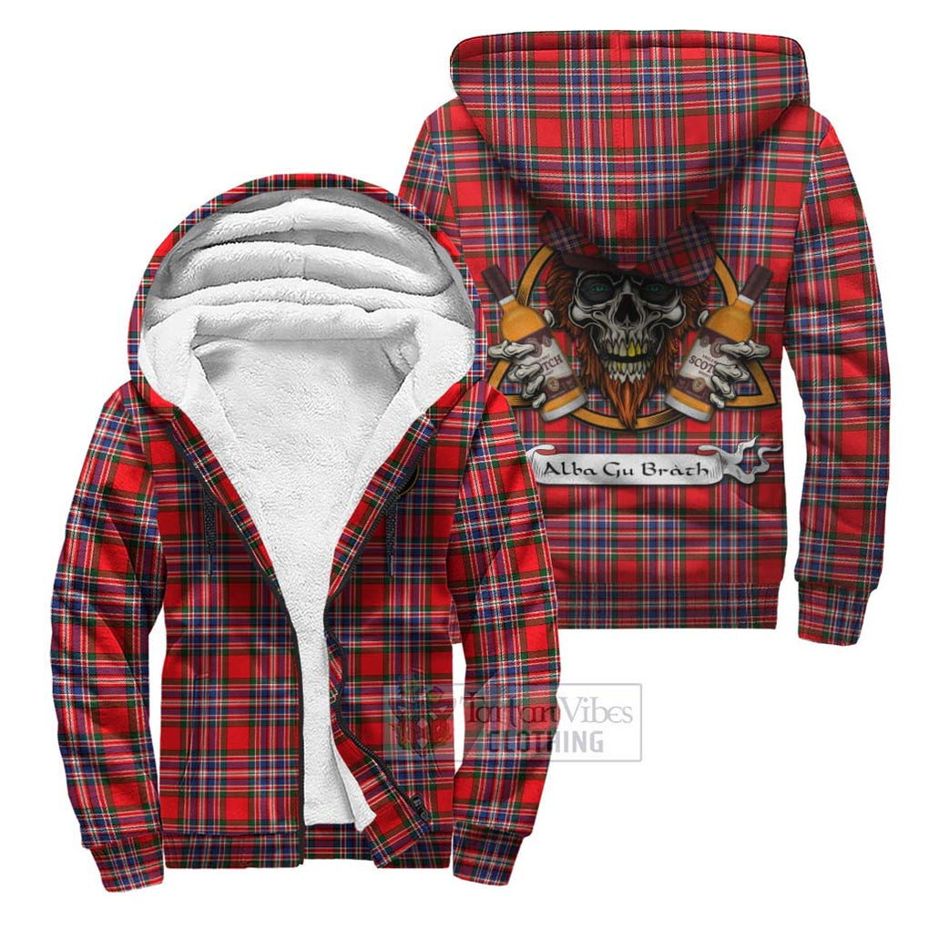 Tartan Vibes Clothing MacFarlane (McFarlane) Tartan Sherpa Hoodie with Family Crest and Bearded Skull Holding Bottles of Whiskey