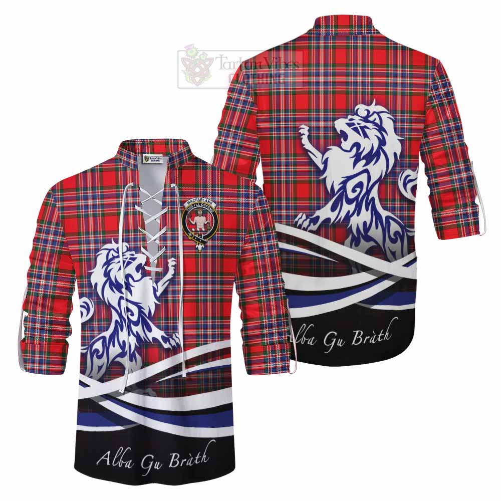 Tartan Vibes Clothing MacFarlane (McFarlane) Tartan Ghillie Kilt Shirt with Alba Gu Brath Regal Lion Emblem