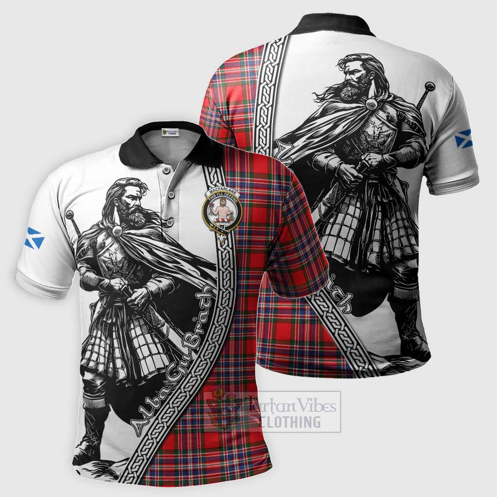 Tartan Vibes Clothing MacFarlane (McFarlane) Tartan Clan Crest Polo Shirt with Highlander Warrior Celtic Style