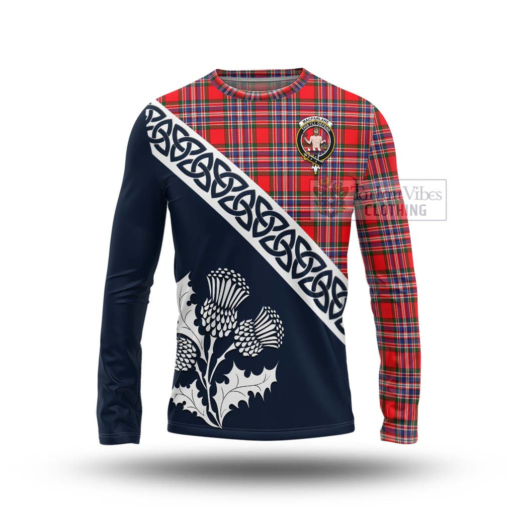 Tartan Vibes Clothing MacFarlane (McFarlane) Tartan Long Sleeve T-Shirt Featuring Thistle and Scotland Map