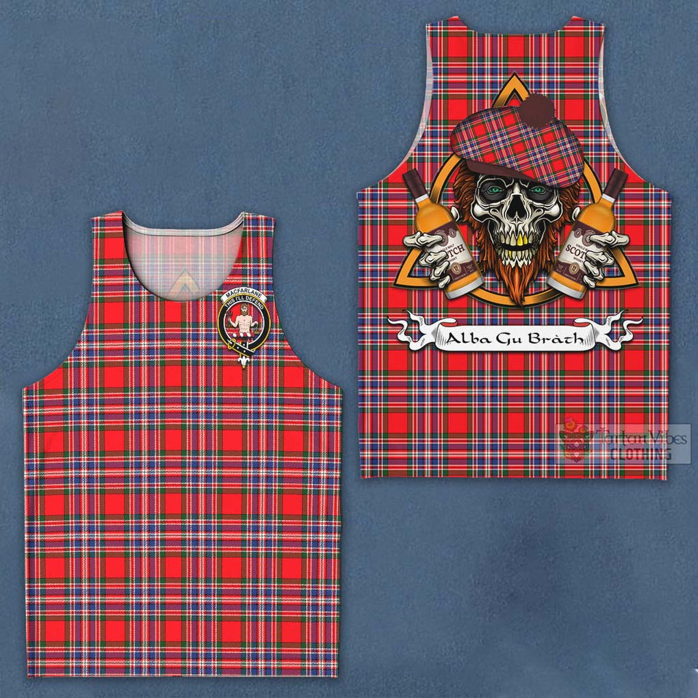 Tartan Vibes Clothing MacFarlane (McFarlane) Tartan Men's Tank Top with Family Crest and Bearded Skull Holding Bottles of Whiskey